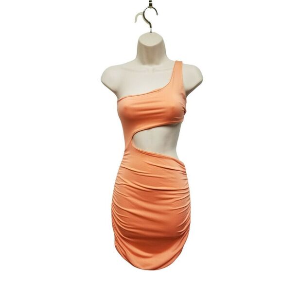 Women's Shoulder Off Bandage Dress Size Small Color Bright Orange. - Picture 2 of 5